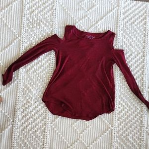 Dark Red Long Sleeve Open Shoulder Shirt